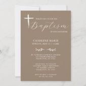 Moderne, elegante Script Beige Taufe Einladung (Vorderseite)