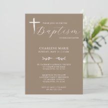 Moderne, elegante Script Beige Taufe Einladung