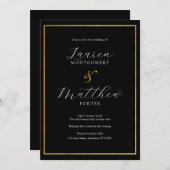 Moderne, elegante Script Black and Gold Wedding Einladung (Vorne/Hinten)