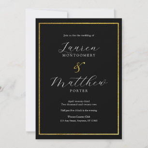 Moderne, elegante Script Black and Gold Wedding Einladung