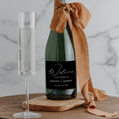 Moderne, elegante Script Black and White Wedding Schaumweinetikett