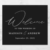 Moderne, elegante Script Black and White Wedding Schaumweinetikett (Einzelnes Label)