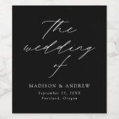 Moderne, elegante Script Black and White Wedding Weinetikett (Einzelnes Label)