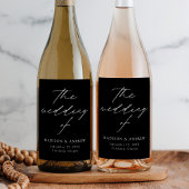 Moderne, elegante Script Black and White Wedding Weinetikett