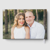 Moderne, elegante Script Black Foto Wedding Gästebuch (Rückseite)