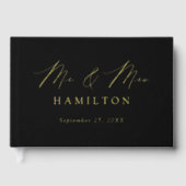 Moderne, elegante Script Black Foto Wedding Gästebuch (Vorderseite)