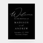 Moderne elegante Script Black Wedding Willkommen Acrylschild (Vorderseite)