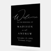 Moderne elegante Script Black Wedding Willkommen Acrylschild (Winkel)