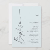 Moderne elegante Script Blue Boys Taufe Einladung (Vorderseite)