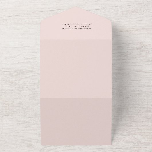 Moderne, elegante Script Blush Foto Hochzeit All In One Einladung (Außenbereich)