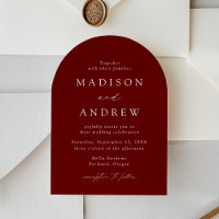 Moderne, elegante Script Burgundy Arch Wedding