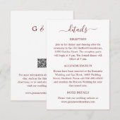 Moderne, elegante Script Burgundy Red Wedding Deta Begleitkarte (Vorne/Hinten)
