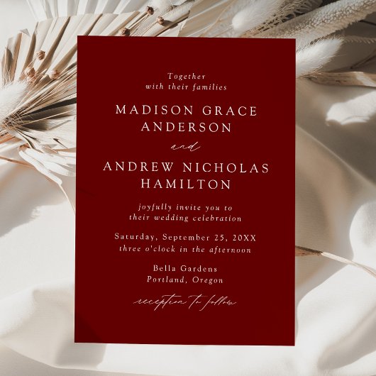 Moderne, elegante Script Burgundy Wedding Einladung