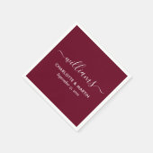 Moderne, elegante Script Burgundy Wedding Napkins Serviette (Ecke)
