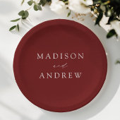 Moderne, elegante Script Burgundy Wedding Pappteller