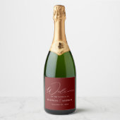 Moderne, elegante Script Burgundy Wedding Schaumweinetikett (Vorderseite)