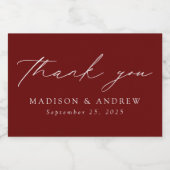 Moderne, elegante Script Burgundy Wedding Vielen D Schaumweinetikett (Einzelnes Label)