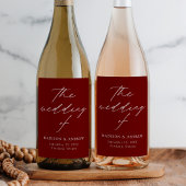 Moderne, elegante Script Burgundy Wedding Weinetikett