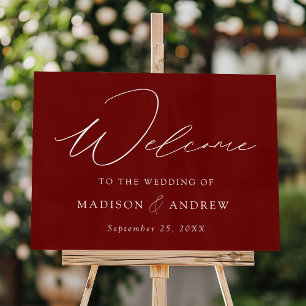 Moderne, elegante Script Burgundy Wedding Willkomm Acrylschild