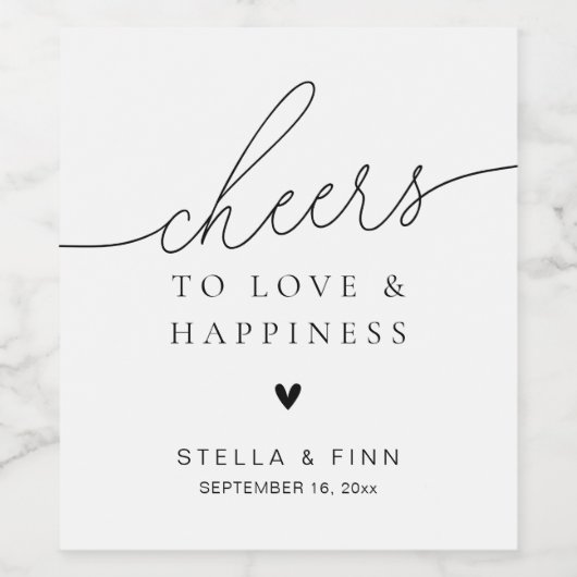 Moderne, elegante Script Cheers Gastgeschenk Hochz Weinetikett (Einzelnes Label)