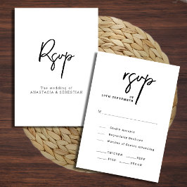 Moderne, elegante Script Chic Black and White Wedd RSVP Karte