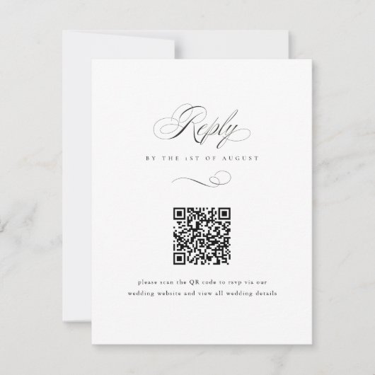 Moderne, elegante Script Classic QR Code Hochzeit RSVP Karte (Vorderseite)
