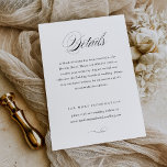 Moderne, elegante Script Classic Wedding Details Begleitkarte<br><div class="desc">Diese klassische,  minimalistische Hochzeitskartentypkarte eignet sich perfekt für ein elegantes oder lässiges Ereignis. Matching-Einladung verfügbar.</div>
