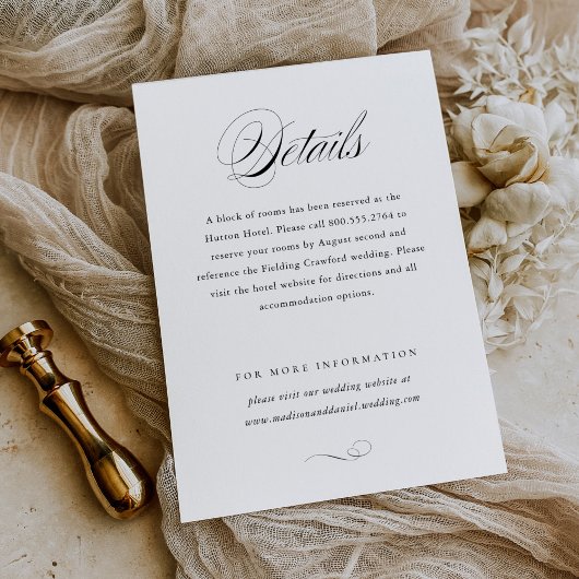 Moderne, elegante Script Classic Wedding Details Begleitkarte