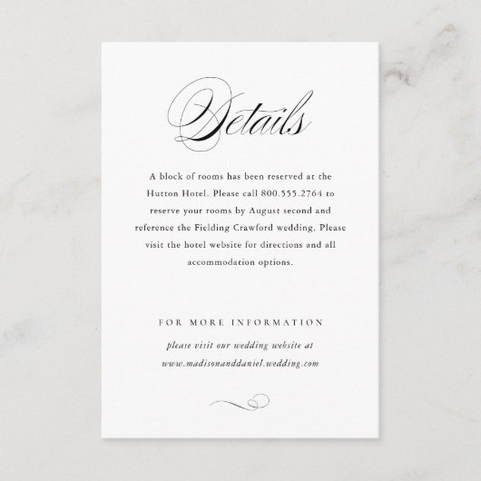 Moderne, elegante Script Classic Wedding Details Begleitkarte (Vorderseite)