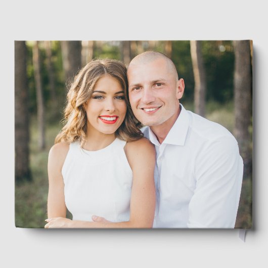 Moderne, elegante Script-Cream-Foto Hochzeit Gästebuch (Rückseite)