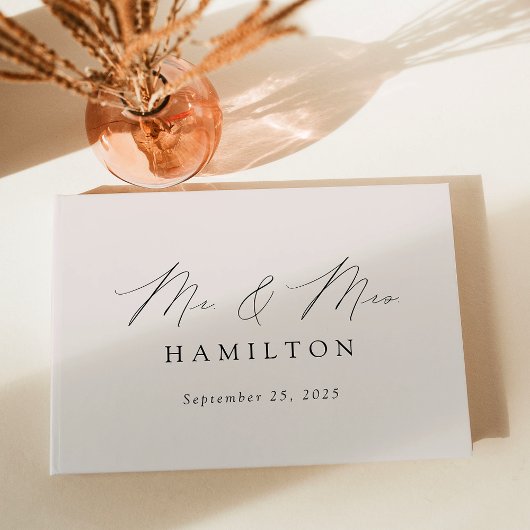 Moderne, elegante Script-Cream-Foto Hochzeit Gästebuch