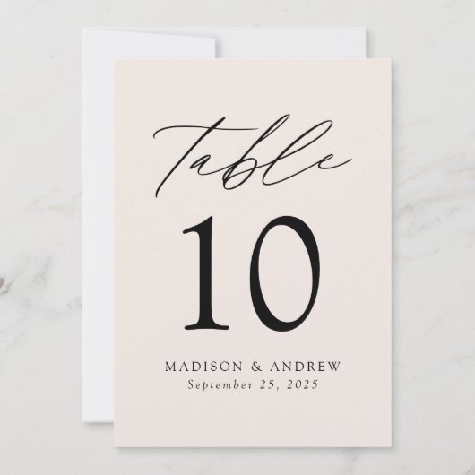 Moderne, elegante Script Cream Wedding Tischnummer (Rückseite)