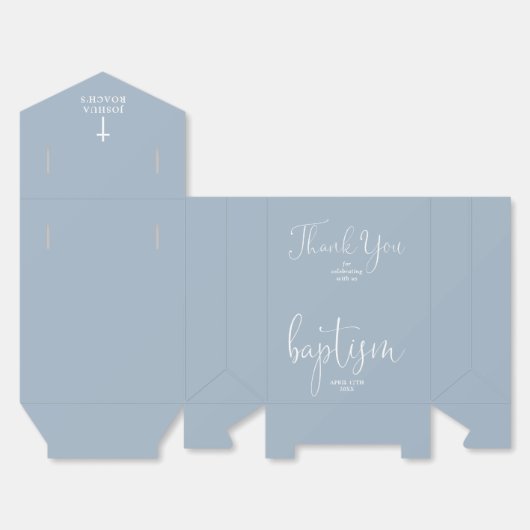 Moderne, elegante Script Dusty Blue Baptism Fvor B Geschenkschachtel (Ungefaltet)
