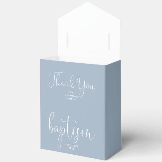 Moderne, elegante Script Dusty Blue Baptism Fvor B Geschenkschachtel (Offen)