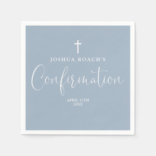 Moderne elegante Script-Dusty Blue-Bestätigung Serviette (Vorderseite)