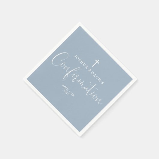 Moderne elegante Script-Dusty Blue-Bestätigung Serviette (Ecke)