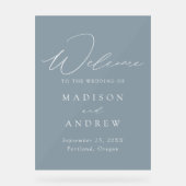 Moderne, elegante Script Dusty Blue Wedding Willko Acrylschild (Vorderseite)