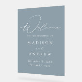Moderne, elegante Script Dusty Blue Wedding Willko Acrylschild (Winkel)