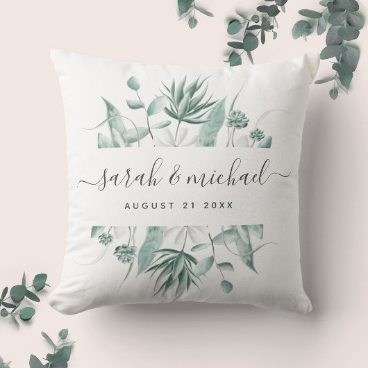 Moderne Elegante Script Eukalyptus Greenerity Wedd Kissen
