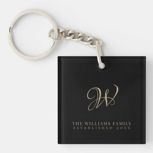Moderne elegante Script-Familie Monogram Gold Blac Schlüsselanhänger (Vorderseite)