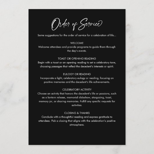 Moderne, elegante Script-Feier zur Beerdigung des Programm (Rückseite)