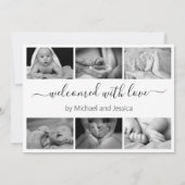 Moderne, elegante Script Foto Collage New Baby Bir Ankündigung (Rückseite)