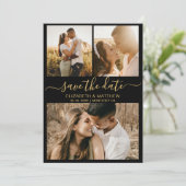 Moderne, elegante Script Foto Collage Wedding Rett Save The Date (Stehend Vorderseite)