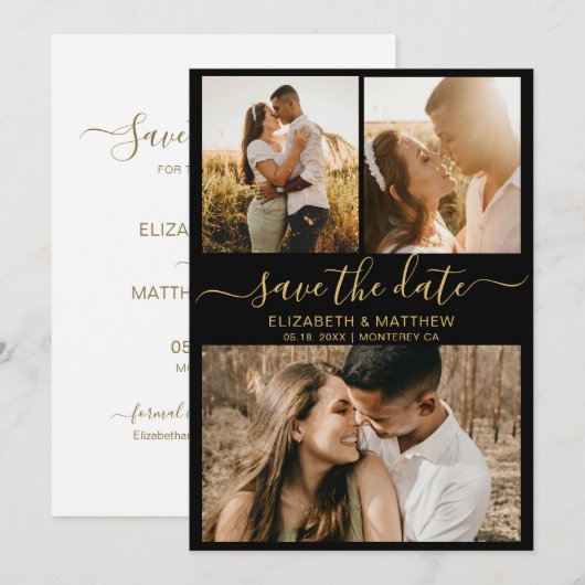 Moderne, elegante Script Foto Collage Wedding Rett Save The Date (Vorne/Hinten)