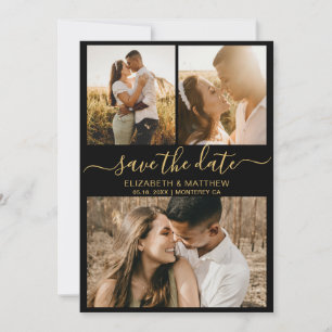Moderne, elegante Script Foto Collage Wedding Rett Save The Date