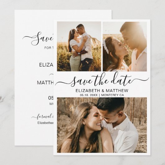 Moderne, elegante Script Foto Collage Wedding Rett Save The Date (Vorne/Hinten)