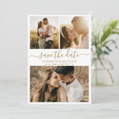 Moderne, elegante Script Foto Collage Wedding Save The Date (Stehend Vorderseite)