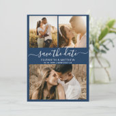 Moderne, elegante Script Foto Collage Wedding Save The Date (Stehend Vorderseite)