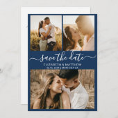 Moderne, elegante Script Foto Collage Wedding Save The Date (Vorne/Hinten)