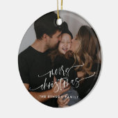 Moderne, elegante Script-Foto-Familie Keramik Ornament (Links)